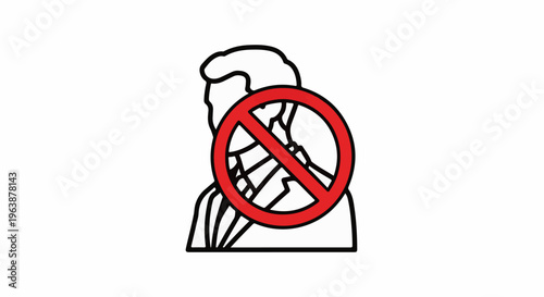 A prohibition sign over a stylized profile of a person