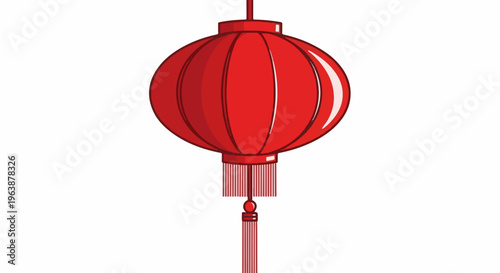 A red, traditional, ornamental Chinese lantern with tassels hangs, symbolizing celebration