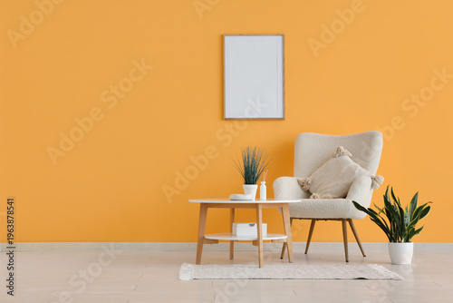 Coffee table, armchair and ...