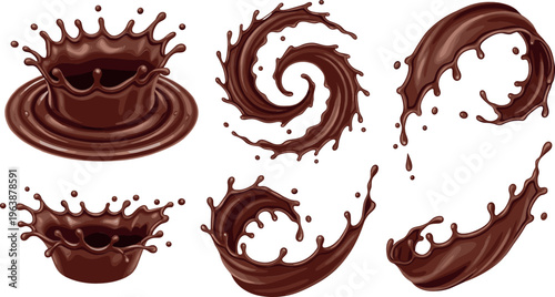 Chocolate Splash and Swirl Set, Liquid Brown Chocolate Drops and Swirls for Dessert, Beverage, and Digital Design Projects