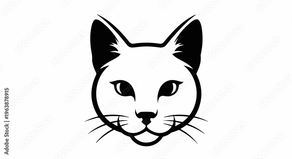 Fototapeta premium A simple black and white graphic illustration of a cat's face
