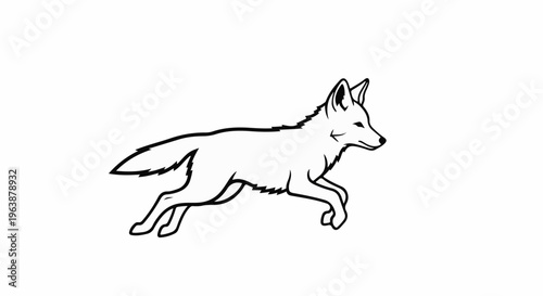 A simple black and white illustration of a running fox