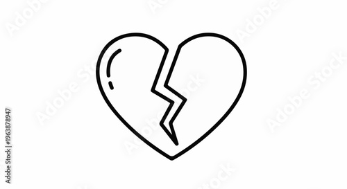 A simple black and white line drawing of a broken heart icon