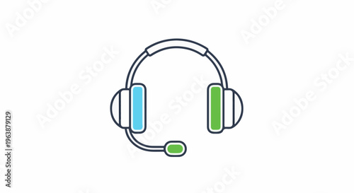 A modern, stylized headset with microphone, featuring blue and green accents