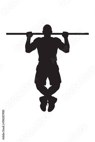Man doing pull ups on a bar silhouette for calisthenics and upper body strength.