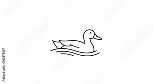 A simple line drawing of a duck swimming on wavy water