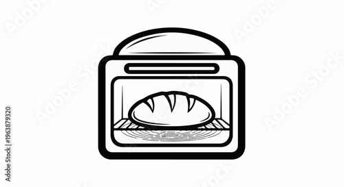 A simple line drawing of a loaf of bread baking on a rack inside an oven