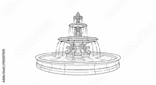 A multi-tiered, classical fountain with water cascading into a circular basin