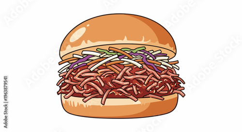 A mouthwatering illustration of a pulled pork sandwich with coleslaw on a bun