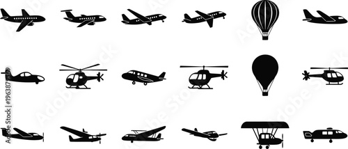 Collection of various aircraft and helicopter silhouettes
