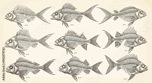 Vintage Fish Skeleton Anatomy Illustration Set
