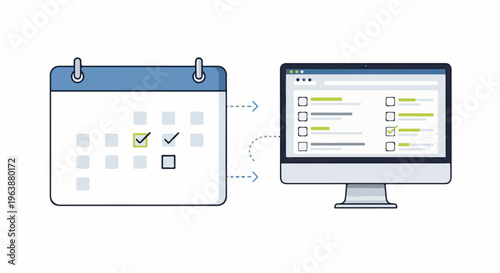 Calendar entries linked to a digital checklist on a computer screen