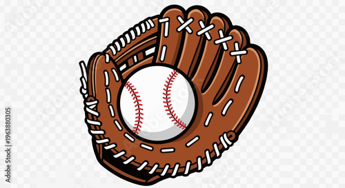 Cartoon baseball and mitt on transparent background
