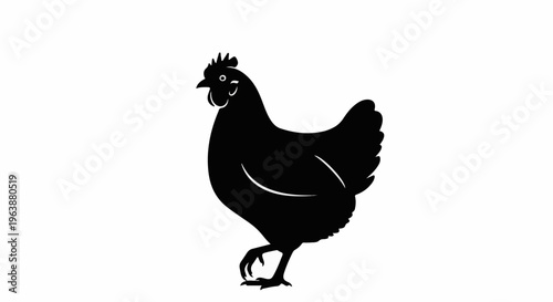 Black silhouette of a hen with its left leg forward