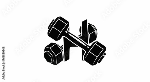 Black silhouette of two intersecting dumbbells on a white background