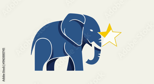 Blue elephant holding a yellow star in its trunk