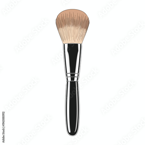 A fluffy, dome-shaped makeup brush with a sleek, metallic handle