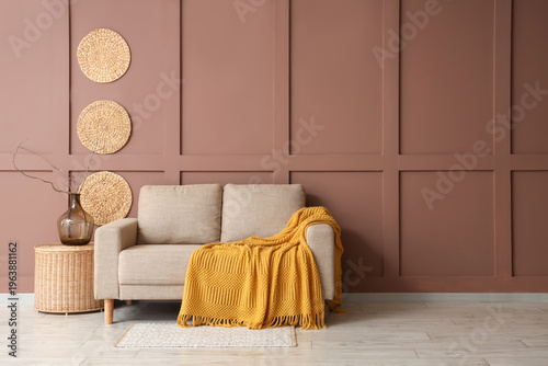 Comfortable sofa and wicker...