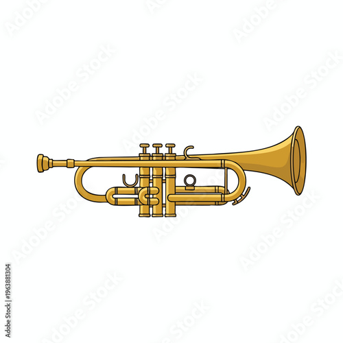 A golden brass wind instrument with three valves, a flared bell, and mouthpiece