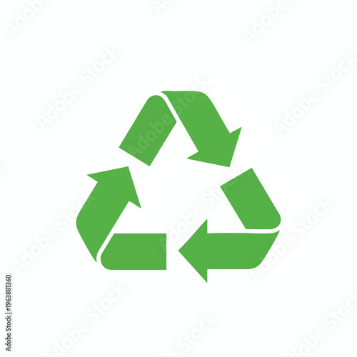 Green recycling symbol with three chasing arrows on a white background