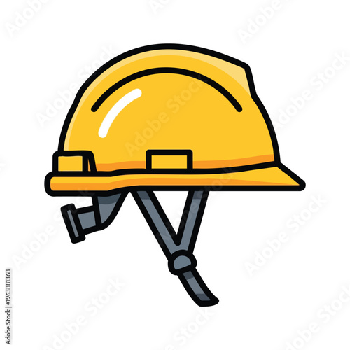 A simple illustration of a yellow hard hat with a gray suspension system