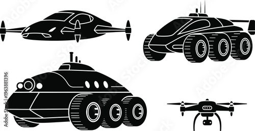 Futuristic vehicle designs with aerial and terrestrial capabilities