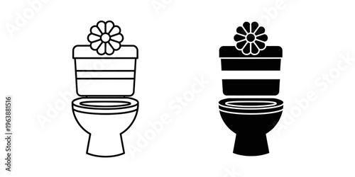 two white toilets with flowers on top flat design vector illustration