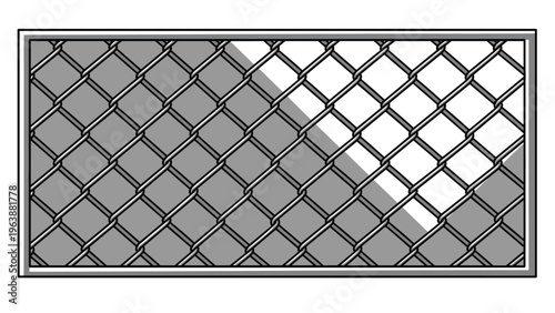 Close up illustration of a metallic chain link fence with a diagonal shadow effect representing security and boundaries.