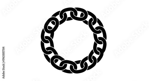 A black chain link wreath on a white background is a simple design.