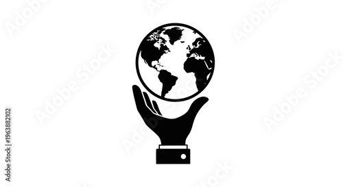 A hand holding a globe, symbolizing global unity and care for the planet.