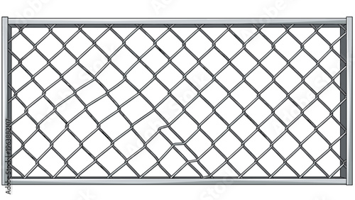 High detail illustration of a gray chain link fence structure isolated on white background for security themes.