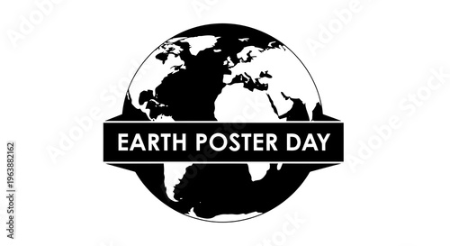 Earth poster day logo with a black and white globe illustration