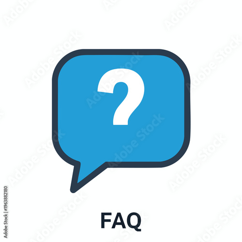 Blue speech bubble with white question mark, text "FAQ" below
