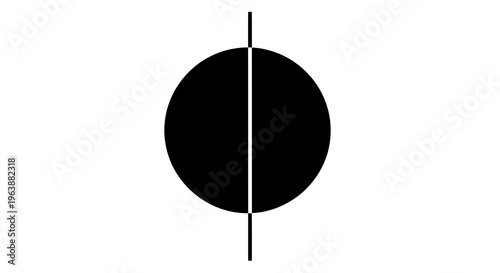 A black circle with a vertical line dividing it into two equal halves against a white background.