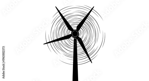 A minimalist illustration of a wind turbine in black and white.