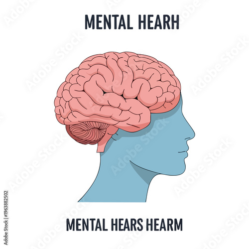 Stylized profile of a human head with a pink brain, emphasizing mental health