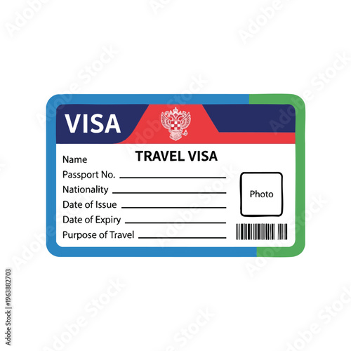 A visa document with fields for name, passport number, nationality, dates, and purpose