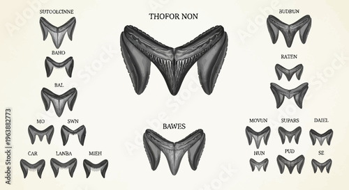 Vintage Illustration of Shark Teeth Collection
