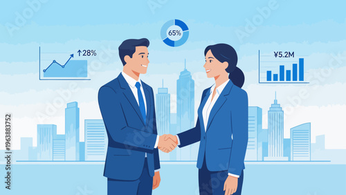 Business handshake with cityscape