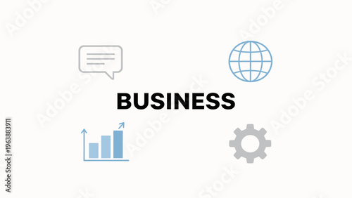 Business icons and text on white background