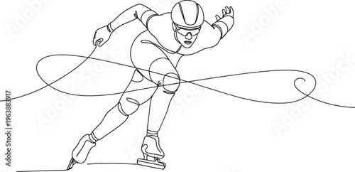 Action shot of a professional speed skater in a continuous line style for minimalist sports themed doodle art