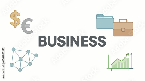 Business icons and word on white background