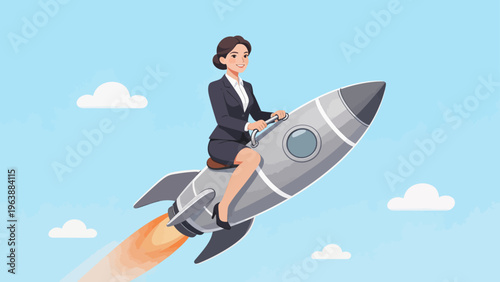 Businesswoman on rocket