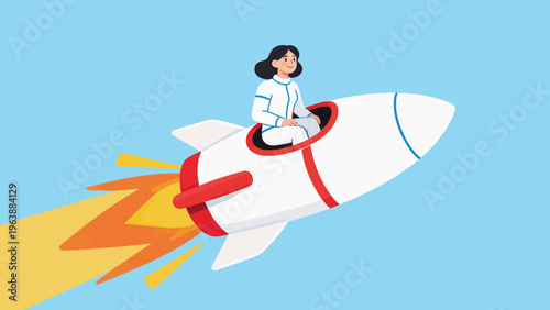 Woman riding a rocket in the sky