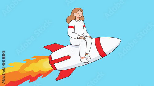 Cartoon woman riding rocket