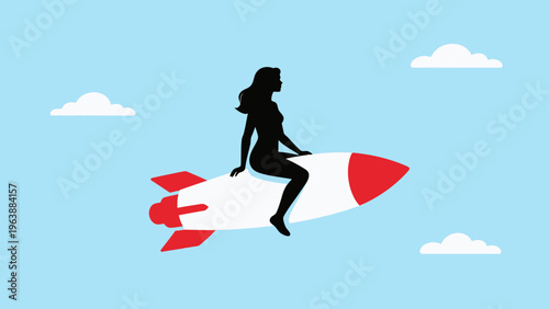 Silhouette of woman on rocket