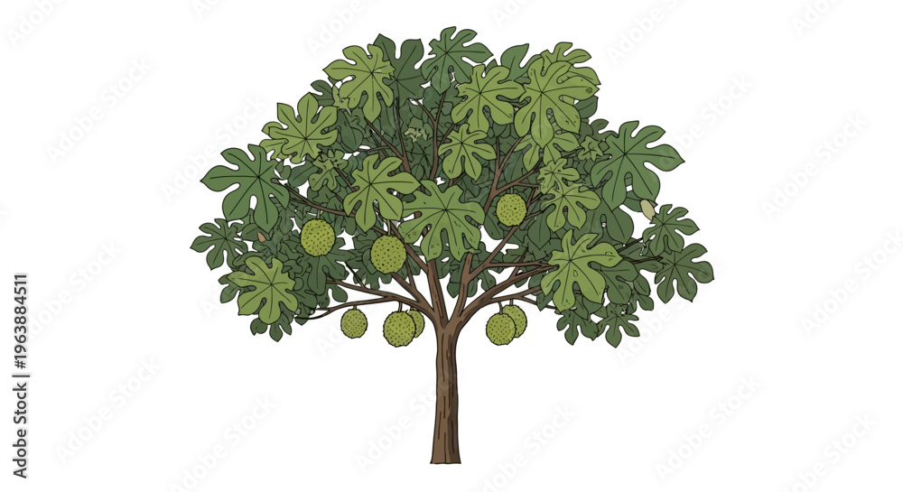 Obraz premium breadfruit vector and thick breadfruit tree