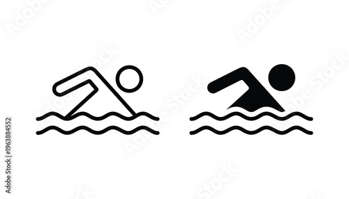 Swimming icons vector set. Swimming icon in solid and line style. Swim symbol vector illustration