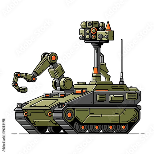 Robotic Military Tank with Mechanical Arm.