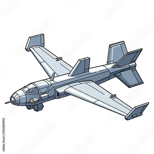 Gray Military Airplane Side View.